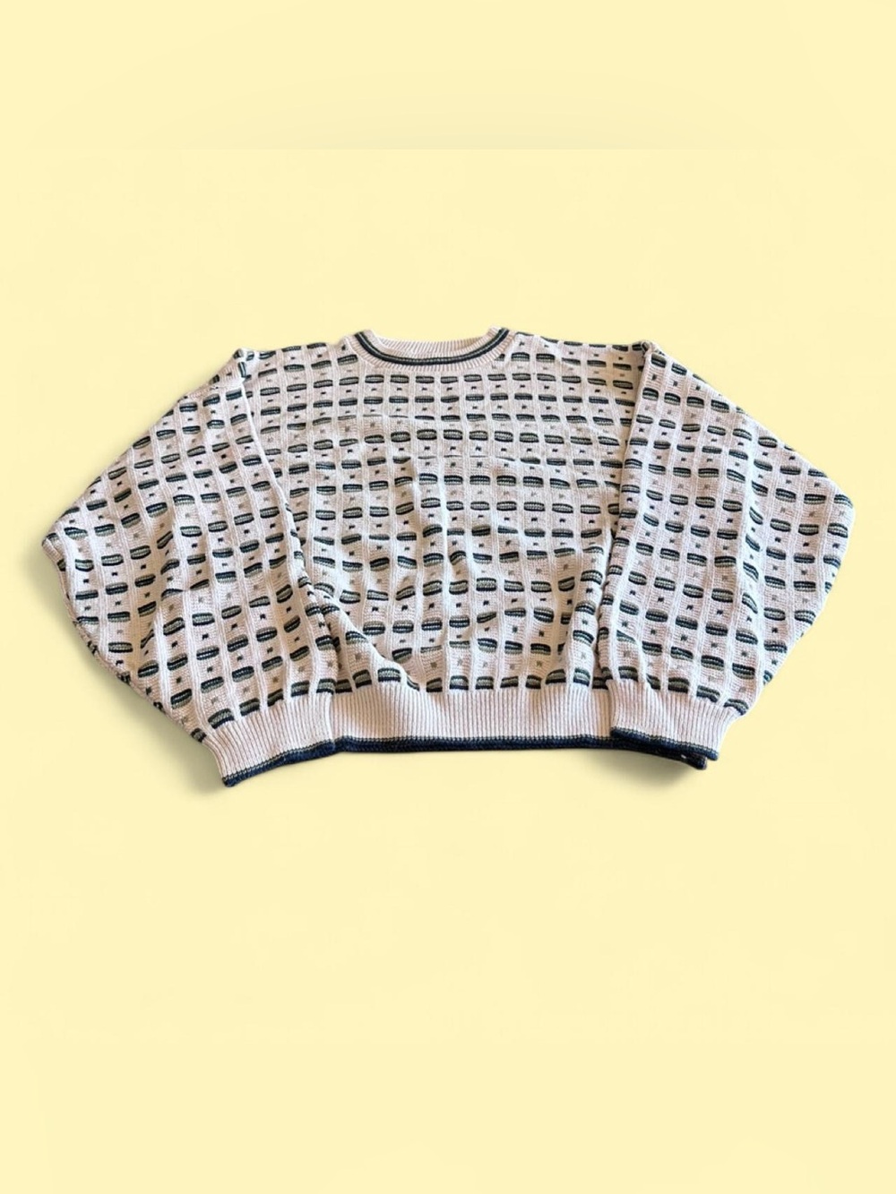 Vintage Bill Blass USA Knit Sweater Men’s XL Boxy Cotton Cream